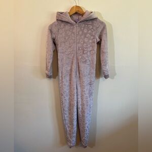 Girls Lavender Hooded Zip-Up Fleece Pajamas Size 7/8 – Soft Cozy Sleepwear